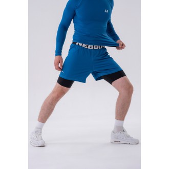 NEBBIA - Pánske fitness kraťasy s vreckami na mobil 318 (blue)