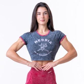 NEBBIA - Washed crop top tričko GOLDEN AGE 782 (black)